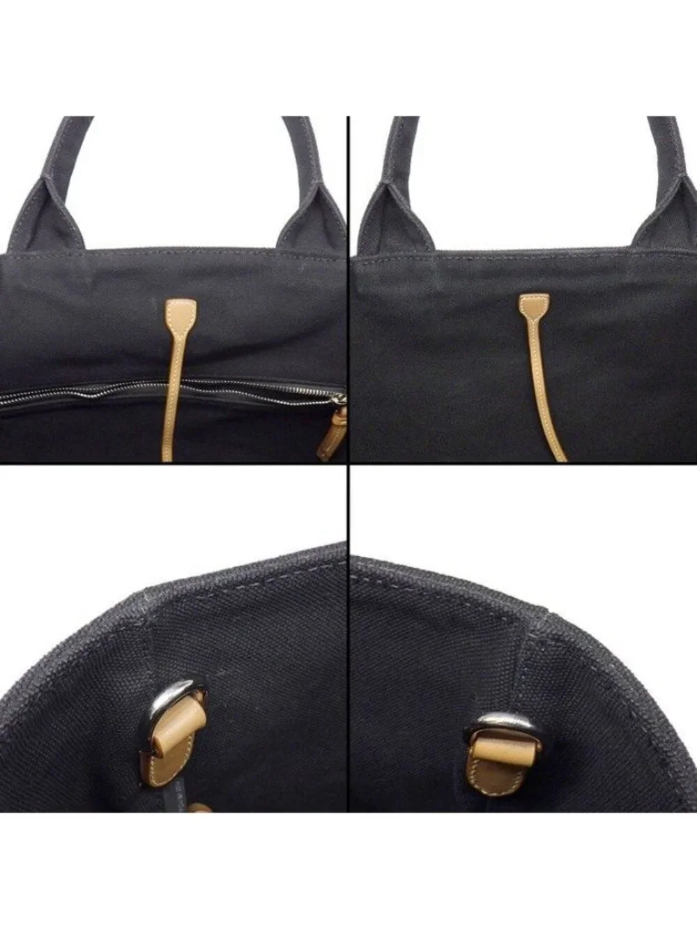 Prada Tote Canapa Bucket Bag Black Canvas Leather Silver